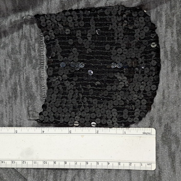 Anthropologie Son of John Partially Sheer Grey Black Sequin Pocket Tee G L - Picture 5 of 10